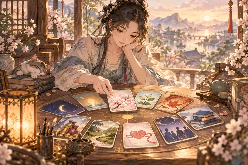 오늘의 운세 허브의 핵심 도구와 이용 장면을 담은 일러스트