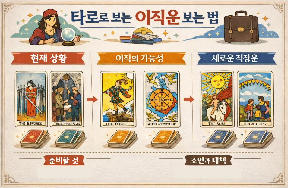 이직 운명의 카드 — 7카드 커리어 스프레드